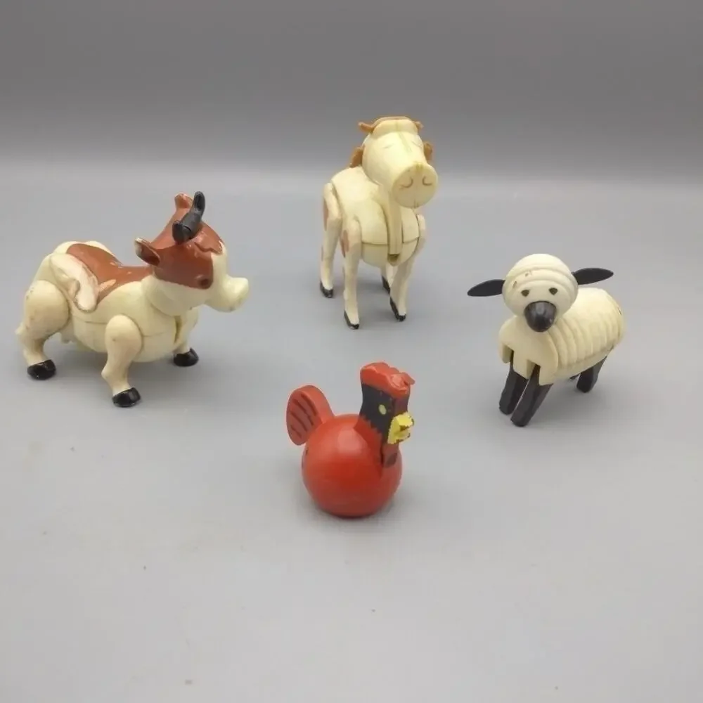 4 Vintage Fisher Price Little People Lot Farm Animals Chicken Rooster Cow Sheep